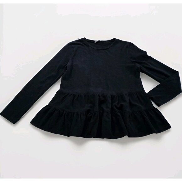 Zara Tunic Womens L Black LS Monochrome Knit Top Tiered Hem Goth Lagenlook Boho - Picture 9 of 14